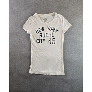 Vtg‎ Ruehl 925 Shirt Womens Small Eggshell New York City 45 Graphic Print